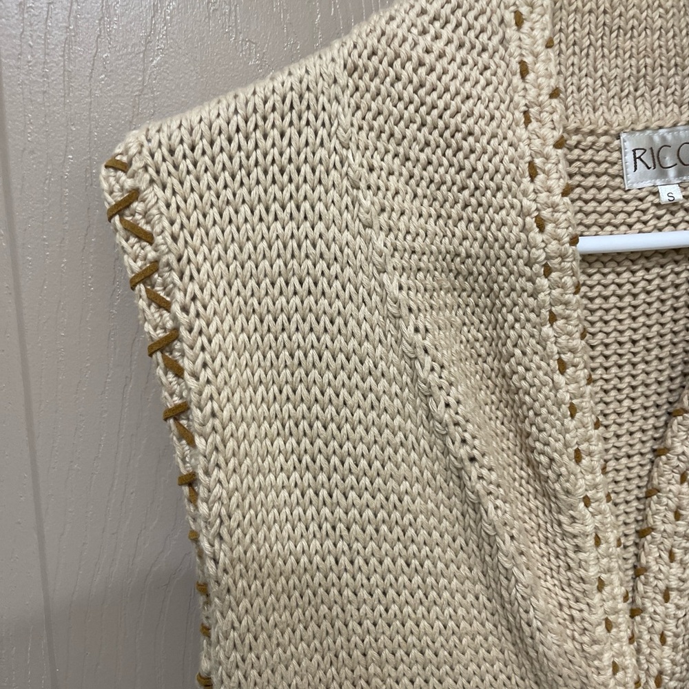 Rico Vintage 80’s-90’s Beige Brown Stitching Knit Button-Up Vest Cottagecore S - Picture 2 of 8